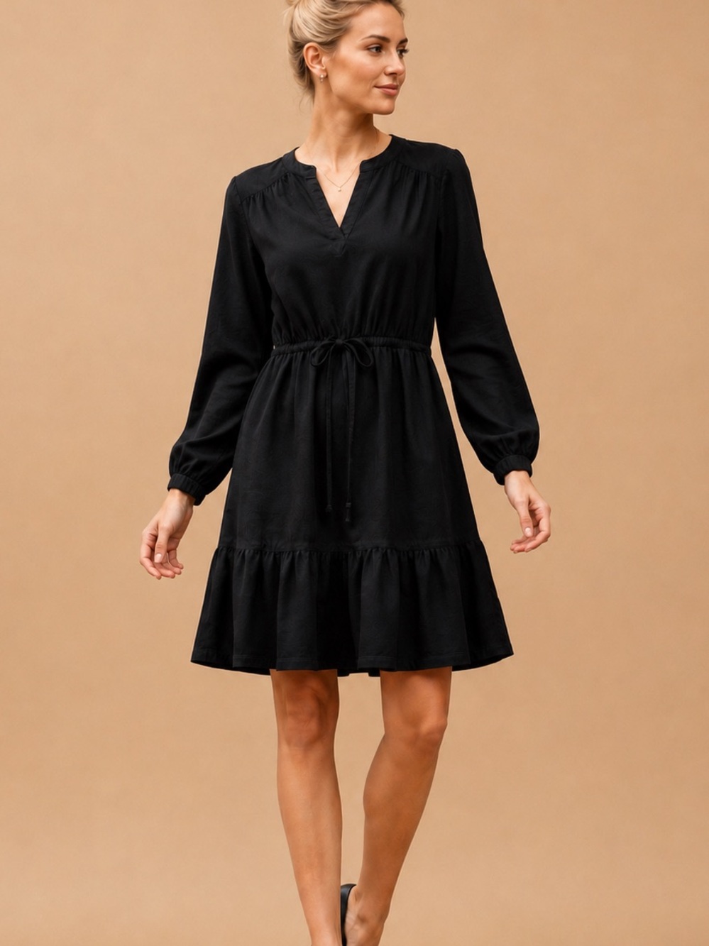PACT 100% Organic Cotton Black Cafe Crepe Tiered Dress